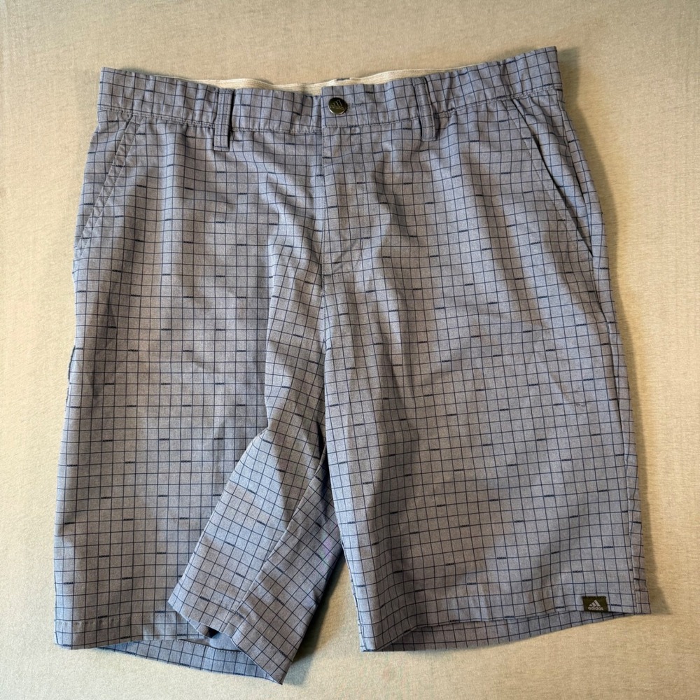 Adidas Ultimate365 Golf Shorts Mens 34 Blue Gray Grid Plaid Performance Stretch